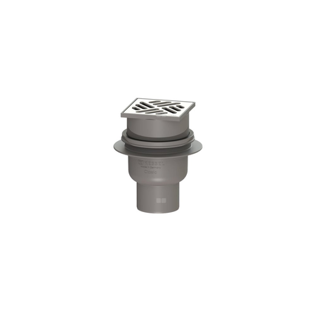 Wpust KESSEL Classic z 1 przyłączem DN 70, odpływ poziomy (zdejmowany), kratka 100x100mm stal nierdzewna