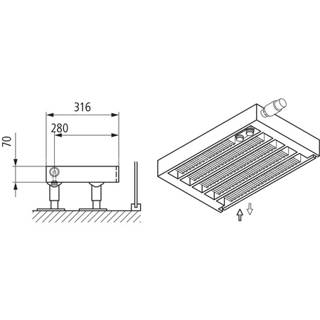 Konwektor Kermi V-Kon S Typ55 BH70x316x2600mm QN2852, weiß, 6 bar, o. Abd., Vent. re