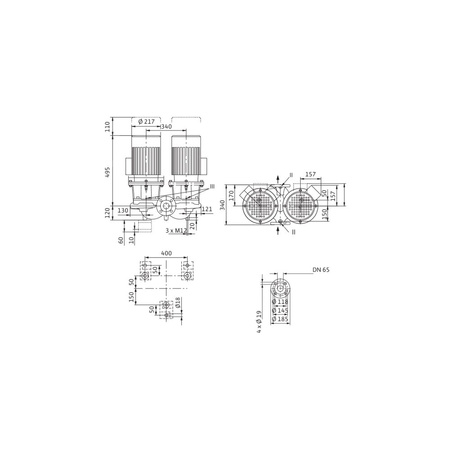 Pompa obiegowa WILO CronoTwin-DL 65/110-3/2-IE3 typu in-line z silnikiem znormalizowanym 50 Hz, moc silnika 3kW 6.15 A 2900 obr/min, wlot Kołnierz DN 65