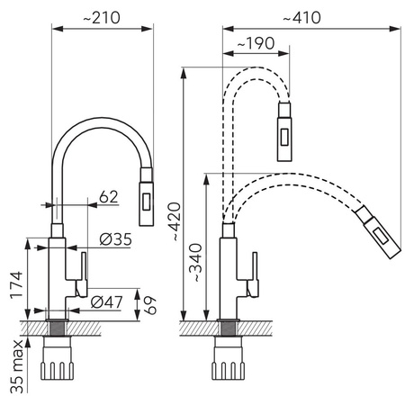 Bateria zlewozmywakowa FERRO ZUMBA SLIM 2F, kolor chrom, czarna wylewka