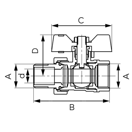 Zawór kulowy FERRO F-COMFORT 3/4'' GW x GZ, uchwyt: motylek