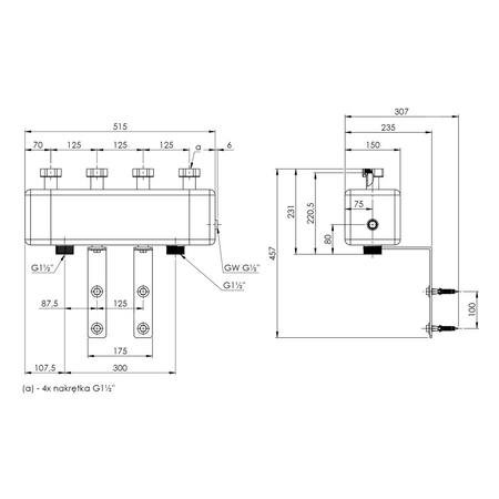 Rozdzielacz do instalacji c.o. AFRISO KSV 125-2 HW GZ 1 1/2'', 2-obieg. Nakrętka 1 1/2'', max. 70 kW