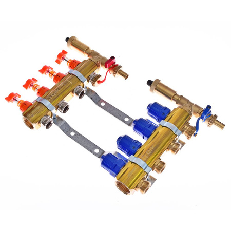 Rozdzielacz do ogrzewania podłogowego QIK Optimo STANDARD III - RMSZT-1-50 14-obieg. mosiądz GW 1'' x GZ 3/4'' + przepływomierz