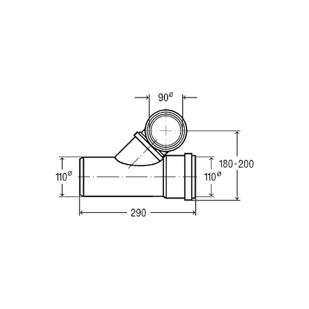 Odgałęzienie przeznaczenie: montaż szeregowy WC, tworzywo sztuczne, nr wzoru 8092 DN1: 100 DN2: 90 DN3: 100
