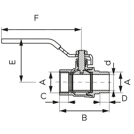 Zawór kulowy FERRO F-POWER 1 1/4'' GZ x GW, uchwyt: dźwignia