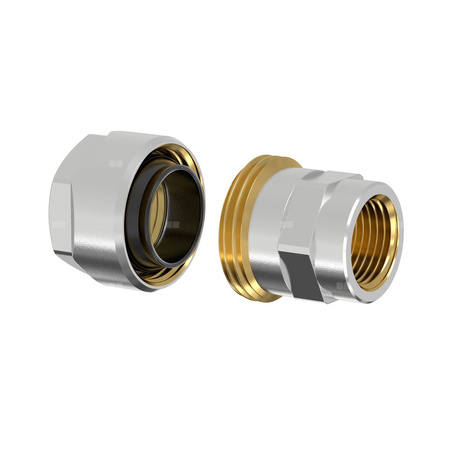 Złącze FLAMCO MEIBES PLUS DVGW dwuczęściowy, mosiądz (niklowanie) / mosiądz (niklowanie), 1/2'' x 3/8'' (GW gazowy walcowy x PZ), 52 mm z uszczelką, PN10 bar