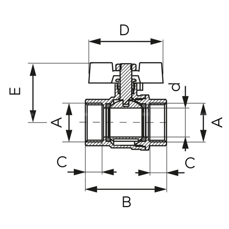 Zawór kulowy FERRO F-POWER 3/4'' GW, uchwyt: motylek