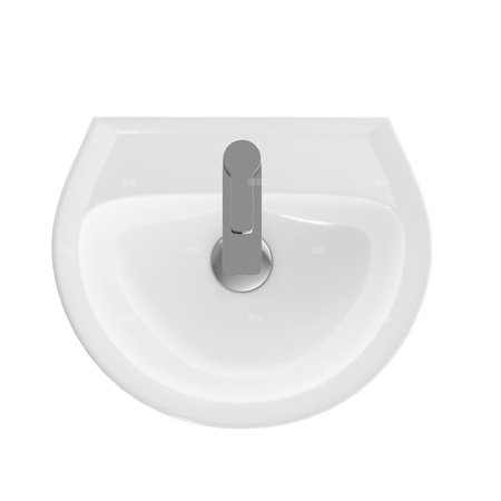Umywalka mała Koło Rekord z asymetrycznym przelewem: 45x37cm, Otwór na baterię=Na środku, Przelew=Widoczny, Biały