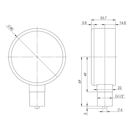 Ciśnieniomierz różnicowy AFRISO KP D201 -250/0 mbar mosiądz G1/2B radialne fi 80, kl. 1.6%