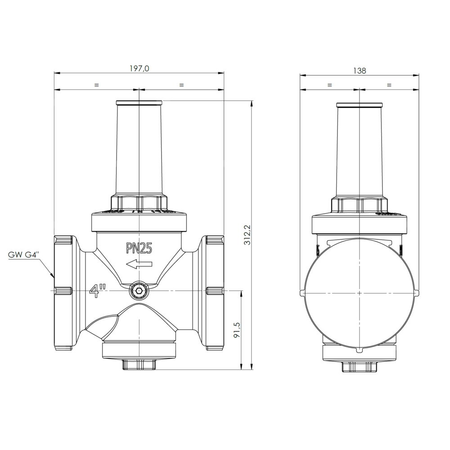 Regulator ciśnienia wody AFRISO BPR 409 mosiądz, GW 4'', 25 bar