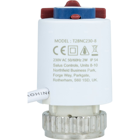 Siłownik elektrotermiczny SALUS T28NC230-8, złącze M28 x 1,5 2 VA, napięcie 230 V AC, kolor biały, kabel 0.9 m, ze wskaźnikiem