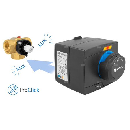 Zawór obrotowy trójdrogowy AFRISO ARV 385 Vario ProClick, mieszający, Siłownik elektryczny ARM 343, DN 32