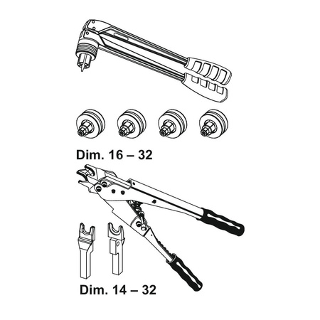 Komplet ręcznych narzędzi zaciskowych i kalibrujących TECEflex w zakresie średnic 16-32 mm TECE flex