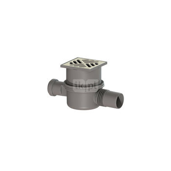 Wpust KESSEL Superflat z 1 przyłączem DN 50, odpływ poziomy (zdejmowany), kratka 100x100mm stal nierdzewna
