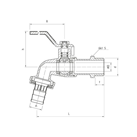 Zawór kulowy PERFEXIM 3102 mosiądz niklowany czerpalny, PN10 1/2'' GZ x przyłącze do węża, uchwyt: dźwignia