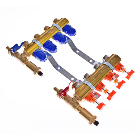 Rozdzielacz do ogrzewania podłogowego QIK Optimo STANDARD III - RMSZT-1-50 6-obieg. mosiądz GW 1'' x GZ 3/4'' + przepływomierz
