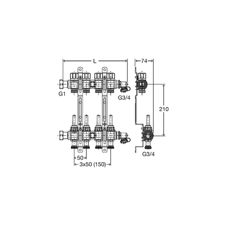 Rozdzielacz do ogrzewania podłogowego VIEGA 1010 6-obieg. stal nierdzewna gw DN 25 x gw 1'' + przepływomierz + zawór przy przyłączu