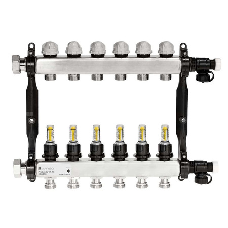 Rozdzielacz do ogrzewania podłogowego AFRISO ProCalida VA 1C 6-obieg. stal nierdzewna GZ 1'' x euroconus 3/4''