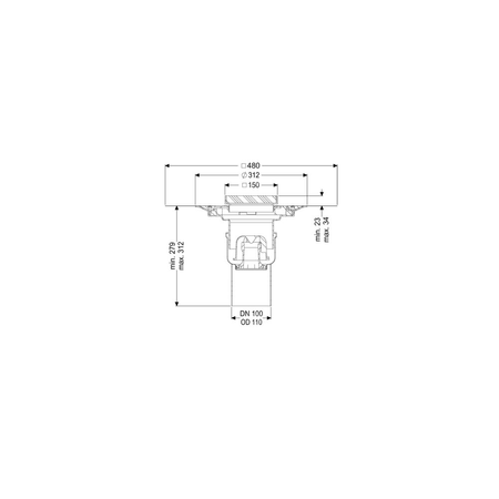 Wpust Ferrofix DN100, odpł.pionowy, z nasadką nierdz. i kratką szczel.nierdz. 138x138, sys.125