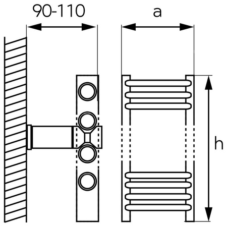 Grzejnik drabinkowy FERRO Łuk, podłączenie dolne, rozstaw 555, wym. 1600 x 600 mm, kolor biały, moc 823W