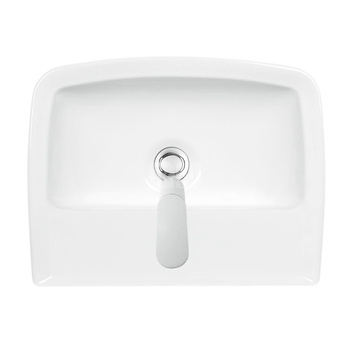 Umywalka mała Koło Rekord, kształt geometryczny, z asymetrycznym przelewem: 40x31cm, Otwór na baterię=Na środku, Przelew=Widoczny, Biały