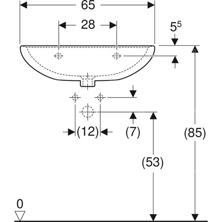 Umywalka Koło Rekord: 65x49cm, Otwór na baterię=Na środku, Przelew=Widoczny, Biały