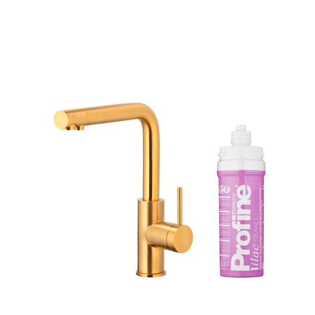 DUERO PURE BASIC BATERIA KUCHENNA Z FUNKCJĄ FILTRACJI WODY, BRUSHED GOLD + ZESTAW FILTRUJĄCY PROFINE LILAC S