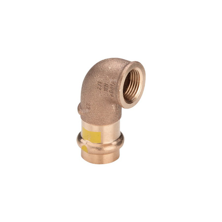Złącze przejściowe Profipress 90' VIEGA 26142 jednoczęściowy, brąz / brąz, 18 mm, 1/2'' (mz x gw) z uszczelką
