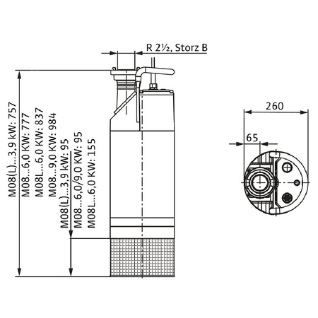 Pompa zanurzeniowa do ścieków WILO Padus PRO M08L/T060-540/A aluminium 3 x 400 V, moc 6.9 W 50 Hz