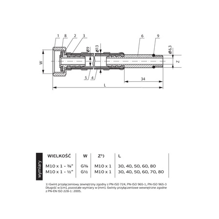 Wąż przyłączeniowy elastyczny PERFEXIM PHA-9145/L DN 8, GW x GZ, 1/2'' x M10, długość 400 mm