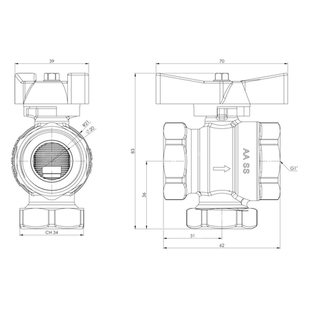 Zawór kulowy z filtrem siatkowym i magnesem BFV, GW G1''