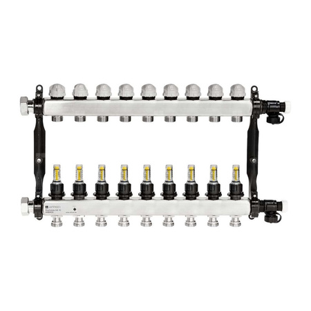 Rozdzielacz do ogrzewania podłogowego AFRISO ProCalida VA 1C 9-obieg. stal nierdzewna GZ 1'' x euroconus 3/4''