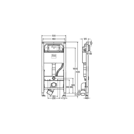 Prevista Dry-stelaż WC regulacja wysokości zawieszenia ceramiki sanitarnej z przyłączem do WC myjącego 1120 mm stal, PE, nr wzoru 8521 H zab.: 1120 B: 500 z regulacją wysokości: 330–390