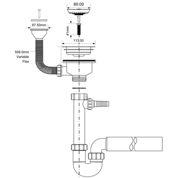 Syfon zlewozmywakowy rurowy 3,5"x50mm z podłączeniem do pralki lub zmywarki, spust z przelewem