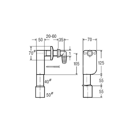 Syfon przeznaczenie: wbudowanie w ścianę, wąż odprowadzający wodę z pralki lub zmywarki do naczyń, tworzywo sztuczne, nr wzoru 5635.7 DN: 40/50