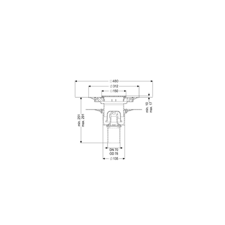 Wpust Ecoguss, DN70, odpł.pionowy, z nasadką Variofix i kratką/ramą nierdz. 138x138