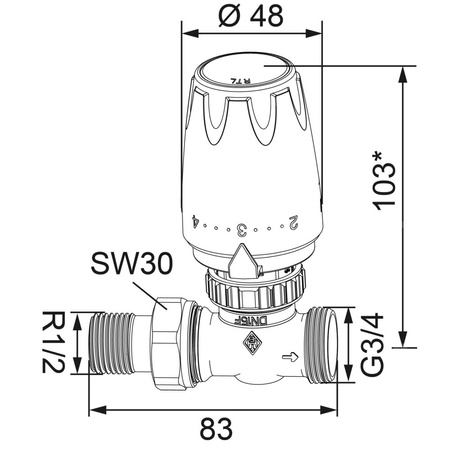Regulacja ogrzewania podłogowego RTL-DX DN15, prosty