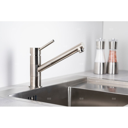 Bateria zlewozmywakowa stojąca KFA Armatura ANDRA, obrot. wylewka, kolor inox, mosiądz