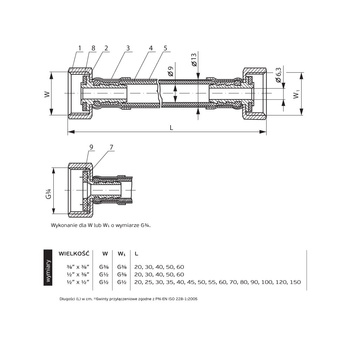 Wąż przyłączeniowy elastyczny PERFEXIM PHA-9110 DN 8, GW x GW, 3/8'' x 3/8'', długość 500 mm