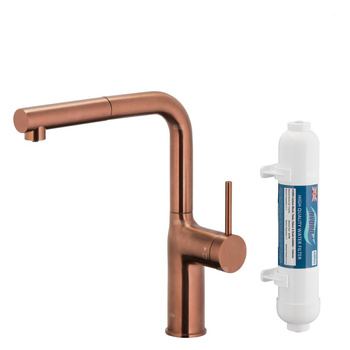 DUERO PURE MOVE PULL-OUT Bateria kuchenna z funkcją filtracji wody i wyciąganą wylewką, Brushed rose gold + Filtr HYDRO+