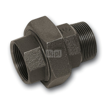 Śrubunek SANHA 331# trzyczęściowy, żeliwo (czarny), 1 1/2'' (GW x GZ)