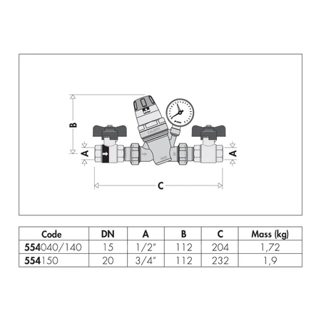 Automatyczny zawór do napełniania instalacji 1/2'' z przyłączem manometru 1/4'' GW