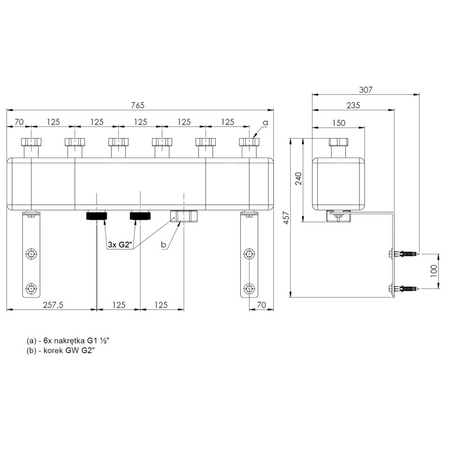 Rozdzielacz do instalacji c.o. AFRISO KSV 125-3 GZ 2'', 3-obieg. Nakrętka 1 1/2'', max. 160 kW