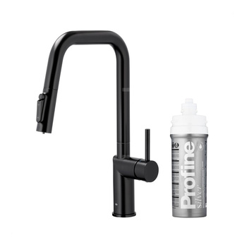 DUERO PURE STYLE PULL-OUT BATERIA KUCHENNA Z FUNKCJĄ FILTRACJI WODY I WYCIĄGANĄ WYLEWKĄ, CZARNA + ZESTAW FILTRUJĄCY PROFINE SILVER S