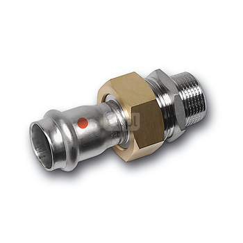 Śrubunek SANHA NiroTherm Press z uszczelką trzyczęściowy, stal nierdzewna, 18 mm x 1/2'' (zw x GZ)