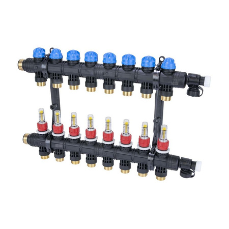 Rozdzielacz do ogrzewania podłogowego AFRISO ProCalida EF1 K 8-obieg. poliamid GZ 1'' x euroconus 3/4'' + przepływomierz + zawór napełn/spust