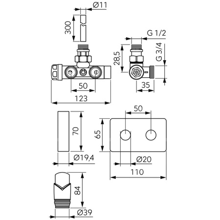 Zestaw zaworu termostatycznego zespolonego kątowego z rurką zanurzeniową, z nastawą wstępną, czarny