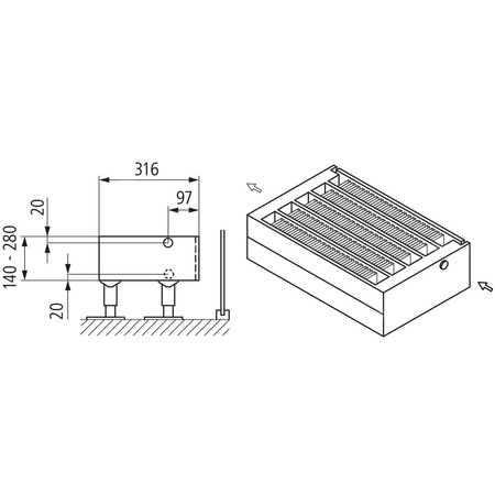Konwektor Kermi Kon m. Str. Typ55 BH140x316x3800mm QN6825, weiß, 6bar, o. Abd., AB Uni.