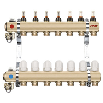 Rozdzielacz 11-drogowy z zaworami termostatycznymi i przepływomierzami, standard