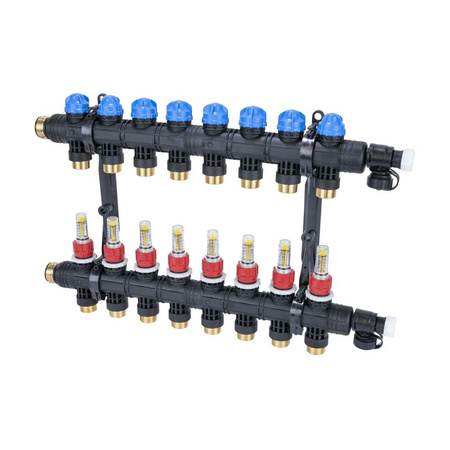 Rozdzielacz do ogrzewania podłogowego AFRISO ProCalida EF1 K 8-obieg. poliamid GZ 1'' x euroconus 3/4'' + przepływomierz + zawór napełn/spust